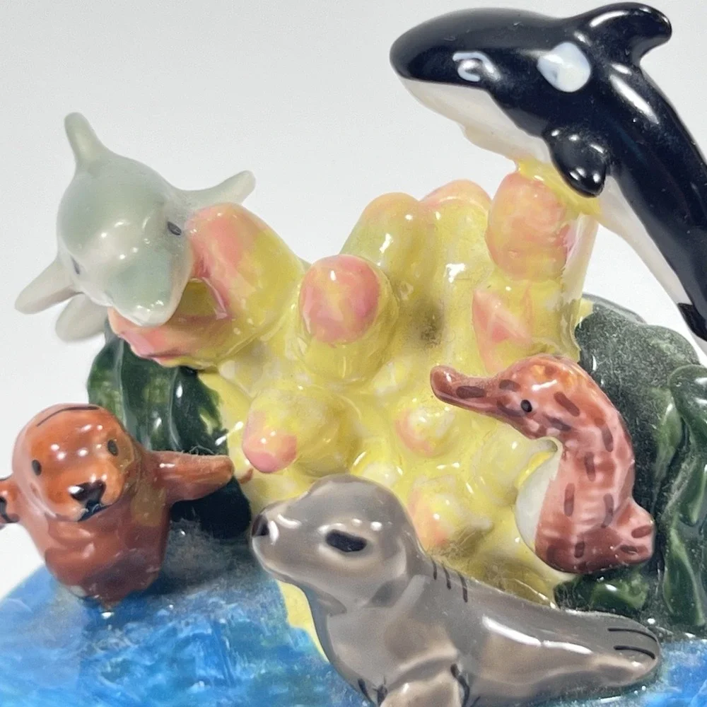Ceramic Whale Trinket Box Small Sea Animal Figurine 2.5